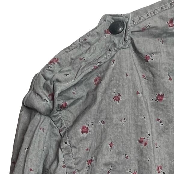 AllSaints Mens Size XL Amhurst Gray Floral Snap Front Shirt Collared Cottage - Picture 5 of 10